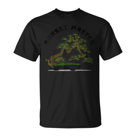 Vintage Bonsai Master Bonsai Tree Graphic Cotton T-Shirt Unisex Adult Soft Breathable Tee Casual Comfortable Everyday Wear, Size 2XL, Color Black