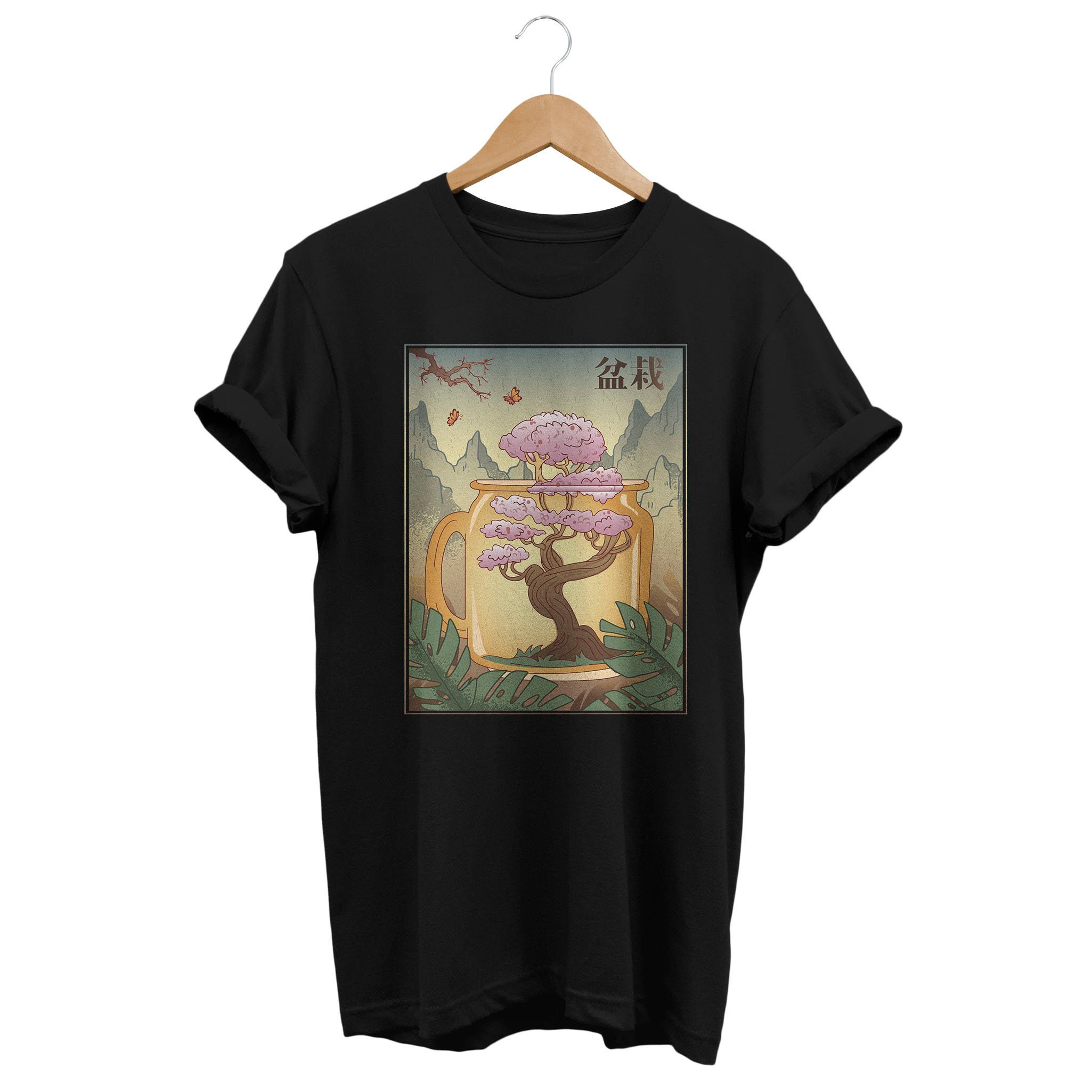 T-shirt Unisex Bianca Con Stampa Giapponese Enso Circle, Albero Bonsai E Yin Yang - Taglia Regolare