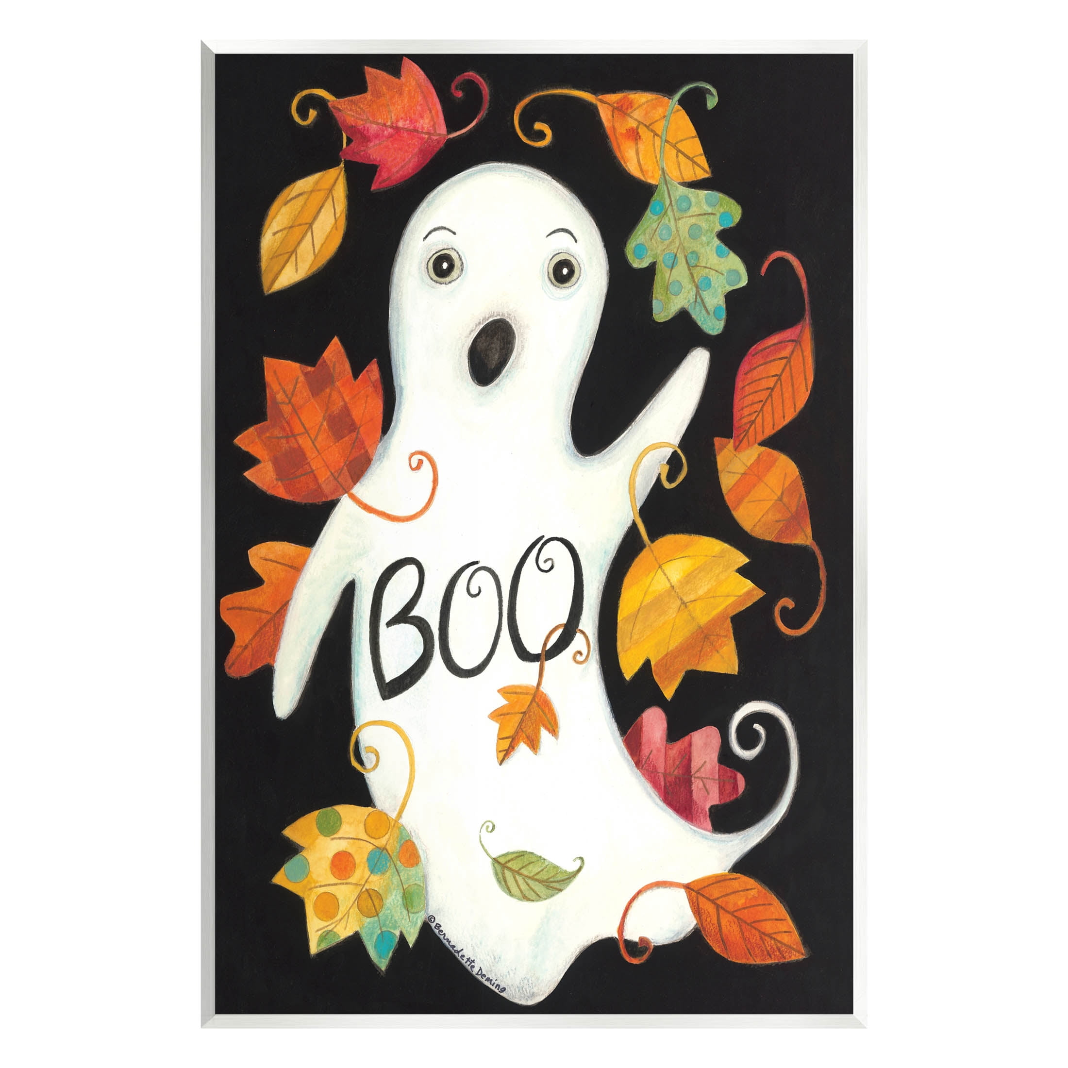 Vintage Boo Ghost Patterned Leaves Holiday Graphic Art Unframed Art Print Wall Art