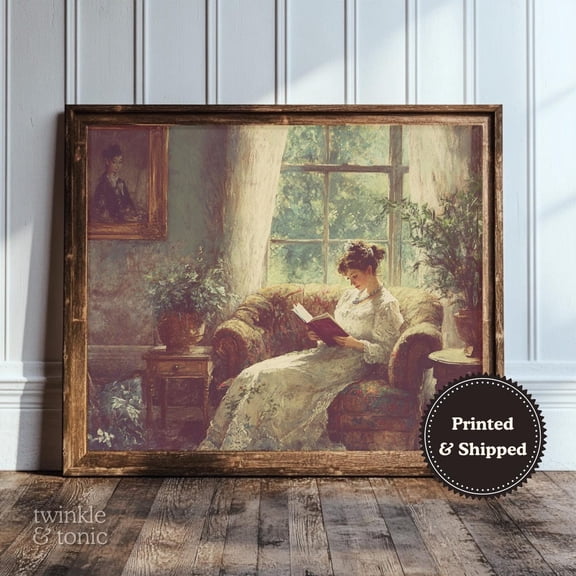 Vintage Book Lover Art Print Rustic Library Wall Decor Light Academia Poster Moody 19Th Century Woman Reading UNFRAMED Poster, 8x12