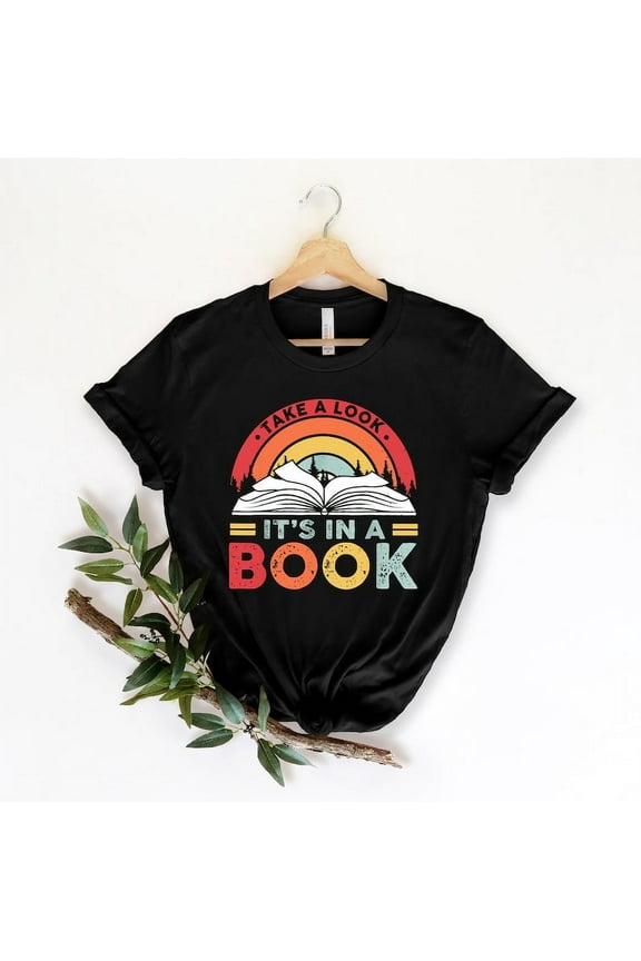 Vintage Book Lover T-Shirt - It's in a Book - Retro Rainbow
