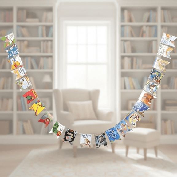 Vintage Book Page Garland String Decor - 22 Piece Set for Book Lover Gifts, Kids Room, Library Decorations, Themed Birthday Party, Comic Story Banner, Home & Classroom (Single-Sided Print)