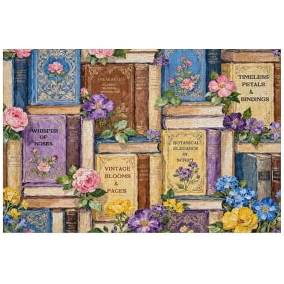 Vintage Book Puzzle for Adults 1000 Pieces,Book Flower Puzzle Bookshelf Library, Wildflower Pages Jigsaw Puzzles 1000 Pieces, Retro Literary Garden Floral Aesthetic Art