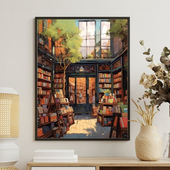 Vintage Book Store Book Nook Bookshop Wall Decor, Stretched Canvas
