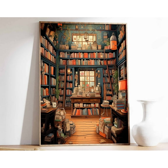 Vintage Book Store Poster, Book Shop Print, Book Lovers Gift, Reading Gift, Antique Wall Art, Retro Book Lovers Art, Library Art Wall Art, Modern Wall Decor, 16x24 UNFRAMED