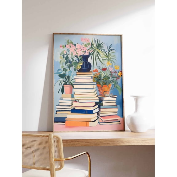 Vintage Book Store Shop Reading Retro Antique Library Art Print Decor, Stretched Canvas 8x10in