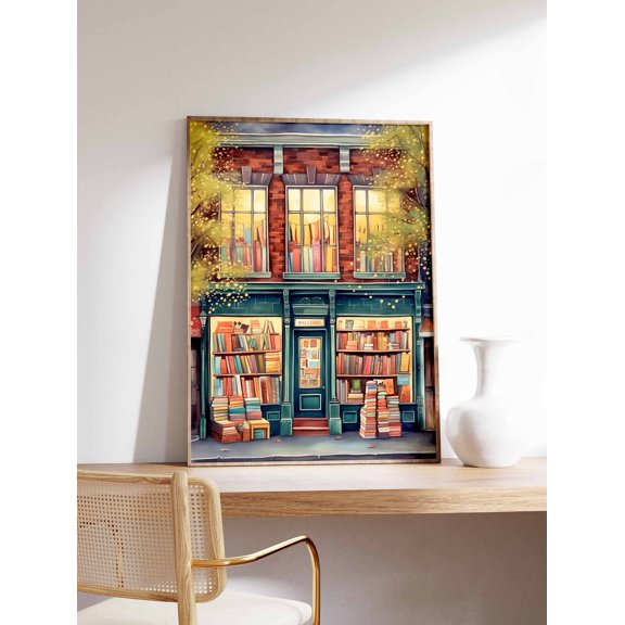 Vintage Book Store Shop Reading Retro Antique Library Art Print Decor, Stretched Canvas 8x10in