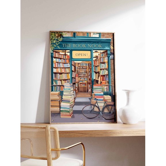 Vintage Book Store Shop Reading Retro Antique Library Art Print Decor, Stretched Canvas 8x10in