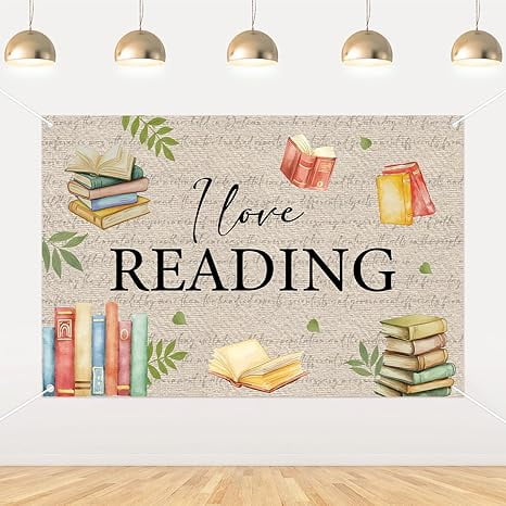 Vintage Book Themed Party Decorations, Book Themed I Love Reading Backdrop 5x3ft Vintage Photography Background for Books Club Library Reading Themed 1st Birthday Baby Shower Party Supplies
