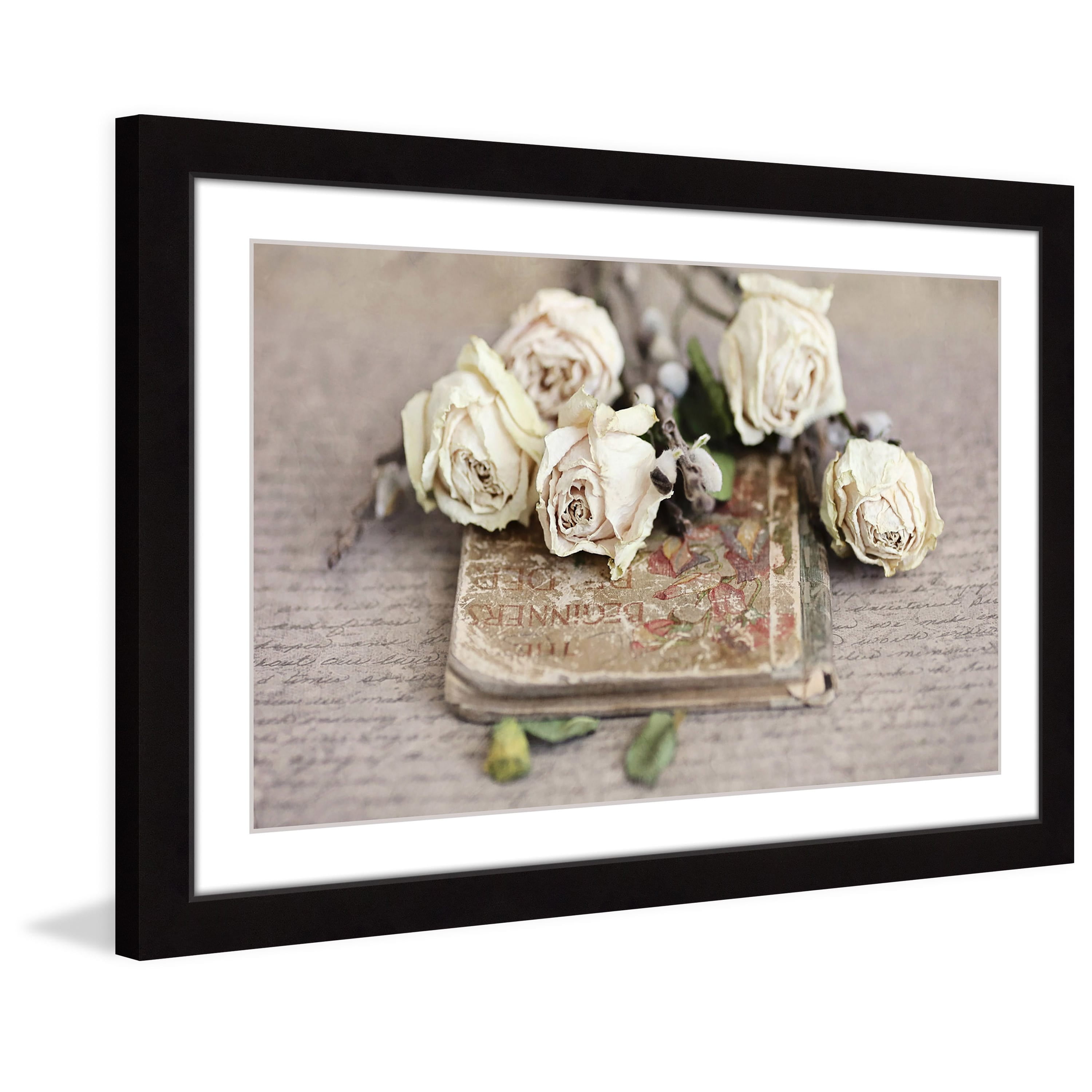 "Vintage Book and Roses" Framed Painting Print