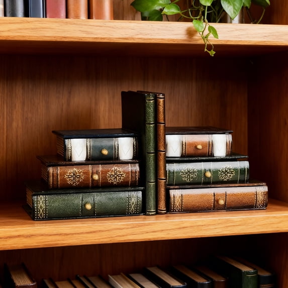 Vintage Bookend with Hidden Storage, Faux Book Design Decorative Book Ends for Shelves, Multifunctional Organizer for Home Office & Library