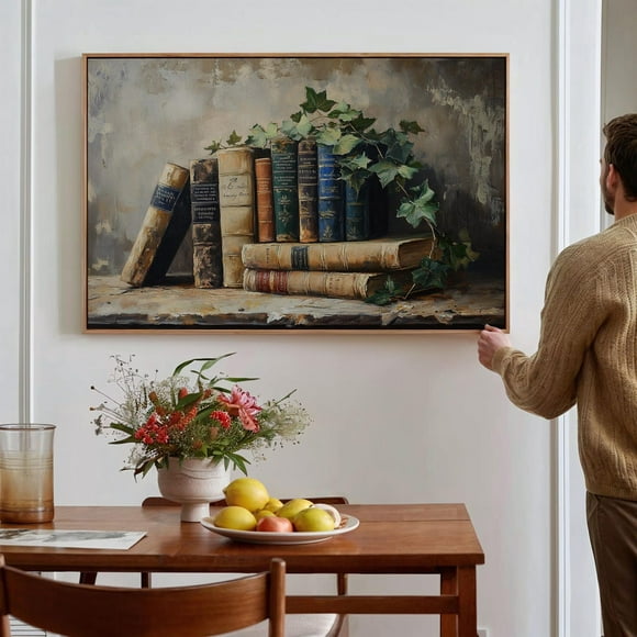 Vintage Books And Ivy Wall Art - Antique Library Decor For Rustic, Classic, Or Cozy Home Interiors Wall Art, Modern Wall Decor, 12x18 UNFRAMED