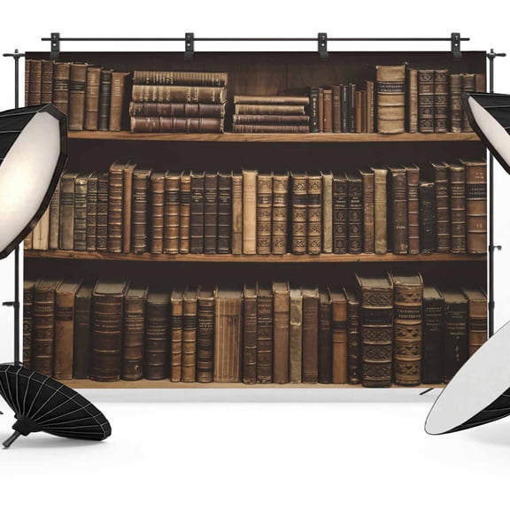Vintage Books Backdrop for Photography, Fabric Photo Background Backdrop, Retro Art Elegant Bookshelf Photo Booth Background for Portrait Photoshoot Video Wedding Studio Decoration Banner 7x5ft