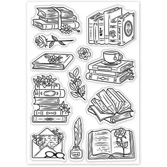 Vintage Books Clear Stamps Envelopes Flowers Quill Pen Ink Box Transparent Silicone Stamps for DIY Scrapbooking Supplies Embossing Paper Card Album Decoration Craft