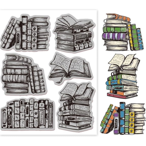 Vintage Books Cling Rubber Stamp 7.09x8.66inch Retro Sketch Books EVA Stamps Embossing Stamp Seal for DIY Scrapbooking and Card Making Paper Craft Decor