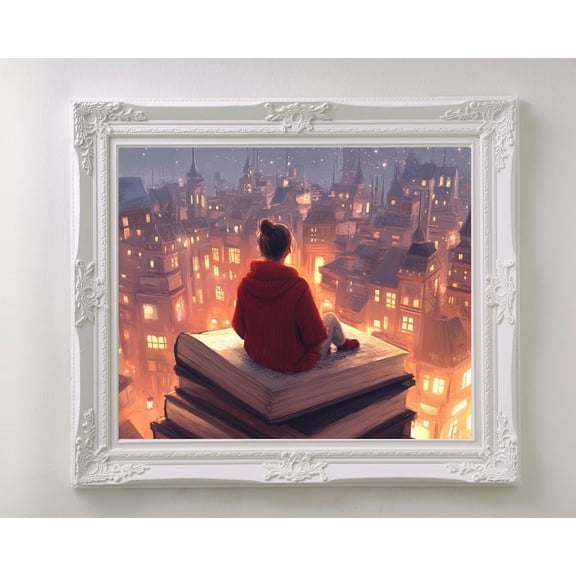 Vintage Books Poster, Stacked Book Wall Art For Readers, 12x18 UNFRAMED