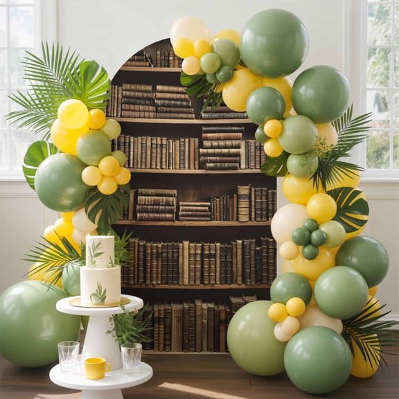 Vintage Bookshelf Arch Backdrop Cover, 4FT, Library Book Retro Spandex Arch Covers Double-Sided Backdrop for Wedding Birthday Party Photo Background Decoration