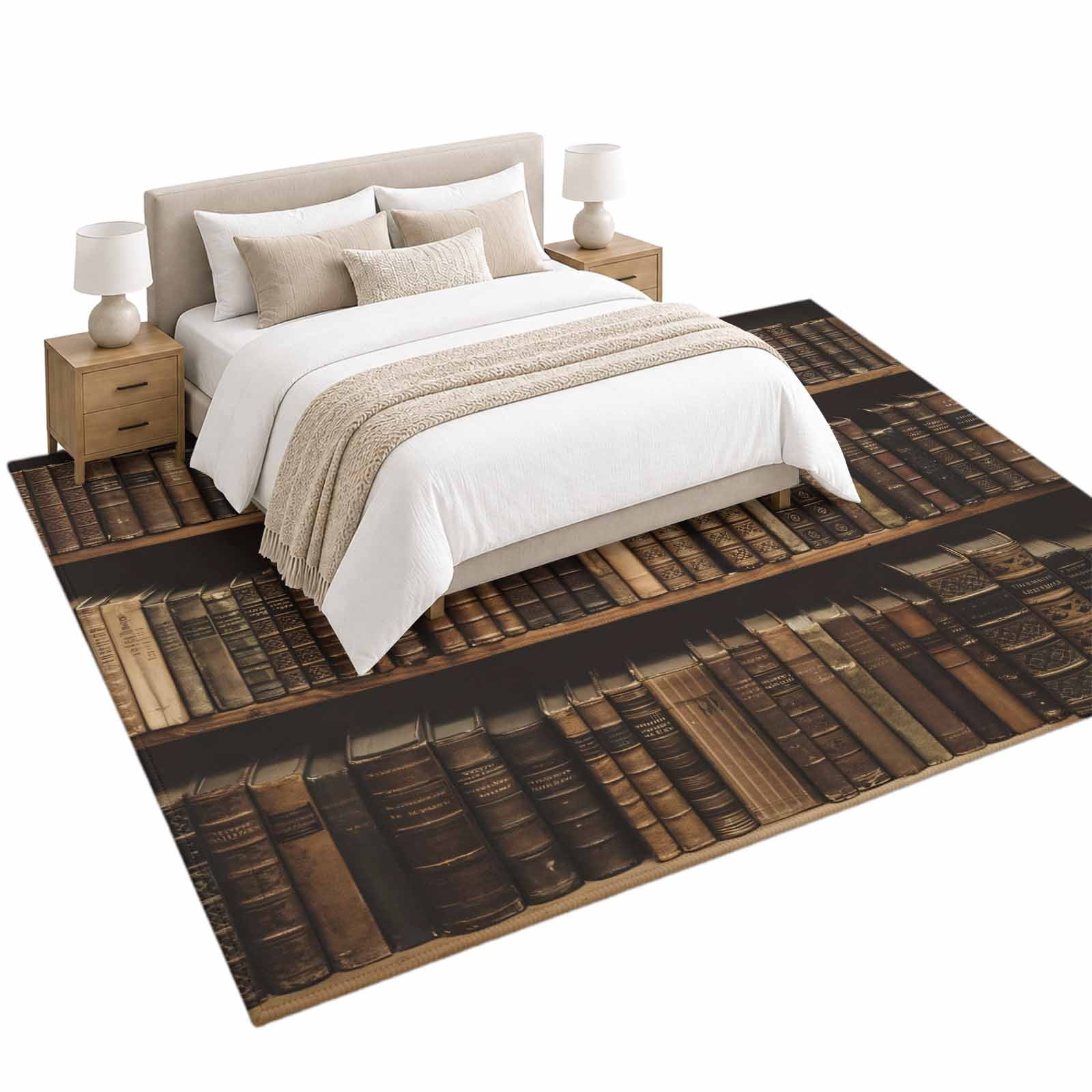 Vintage Bookshelf Area Rug 6'x9', Library Book Retro Soft Mat Non-Slip ...