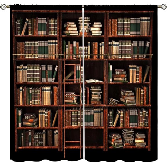Vintage Bookshelf Blackout Curtain,Library Vintage Old Bookshelf,Window Drapes for Kids Boys Girls Living Room Bedroom 26"W x 45"L (Pack of 2)