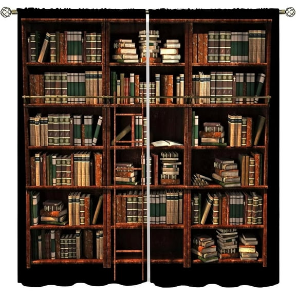 Vintage Bookshelf Blackout Curtain,Library Vintage Old Bookshelf,Window Drapes for Kids Boys Girls Living Room Bedroom 53"W x 84"L (Pack of 2)