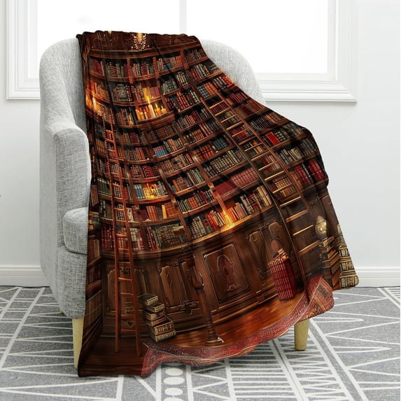 Vintage Bookshelf Blanket Gifts for Women Men Kids Girls Boys Husband Dad Halloween Birthday Christmas Library Books Bookcase Candle Decor Bedroom Study Classroom Living Room Throw 60"x80"