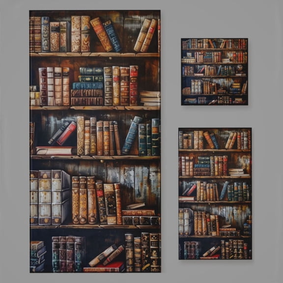 Vintage Bookshelf Books Library (41) Bath Towel Sets For Bathroom Hand Towels Fingertip Towels 3 Piece Soft Absorbent For Bathroom Kitchen Hotel Beach