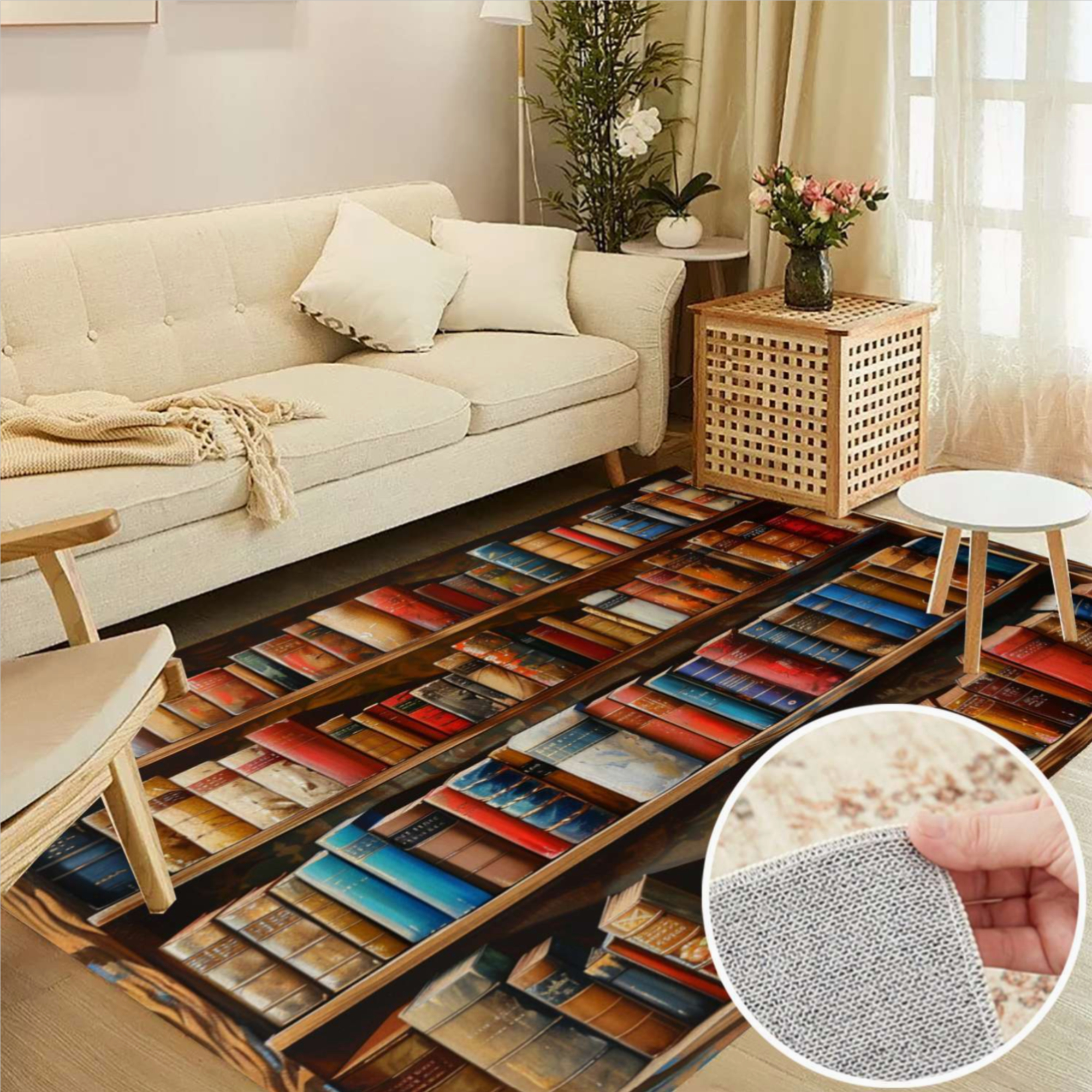 Home Library Area Rug Vintage Bookshelf Books Library Soft Large Area Rugs Washable Rug With ...