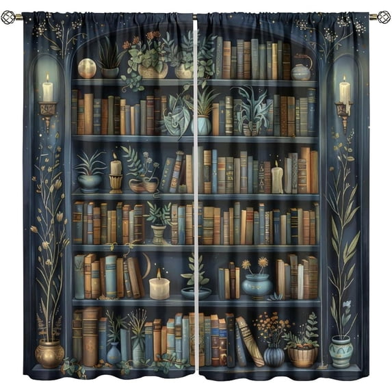Vintage Bookshelf Curtains, Fantasy Bookshelf Books Medieval Style Home Decor Bedroom Living Room Window Treatment Drapes Set-52"W x 84"L (Pack of 2)
