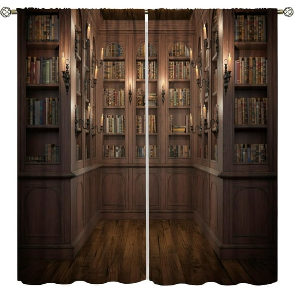 Vintage Bookshelf Curtains, Library Learning Education Study Bookcase Window Treatments for Living Room Bedroom Classroom Decor, Antique Wooden Bookcase Drapes 2 Panel Sets,52x84 Inch, Style-7