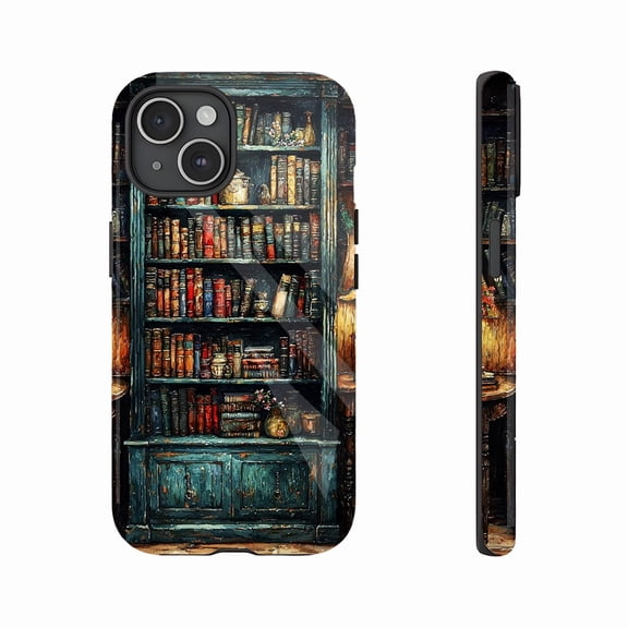 Vintage Bookshelf Design Chic Phone Case for Book lovers & Fashionistas - Durable Slim Fit with Hard Shell Protection, Compatible with iPhone 11/12/13/14/15/16 (Pro Max/Plus)