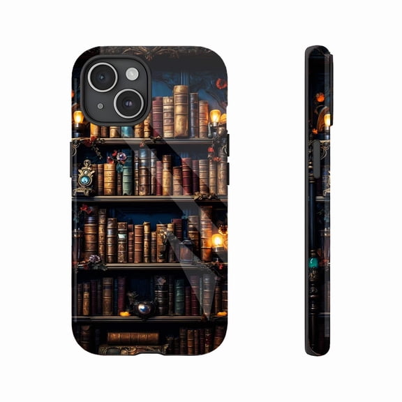 Vintage Bookshelf Design Phone Case for iPhone 11/12/13/14/15/16 (Pro Max/Plus) - Elegant Retro Protection for Book Lovers & Tech Enthusiasts, Perfect Holiday Gift
