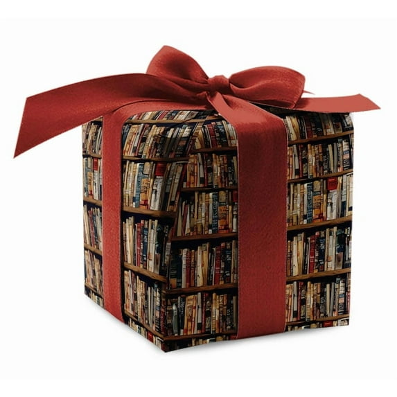 Vintage Bookshelf Gift Wrap, Thick Wrapping Paper, Retirement Book Present, Reading Enthusiast Theme Party Decoration, Christmas Wrapping Paper Gift
