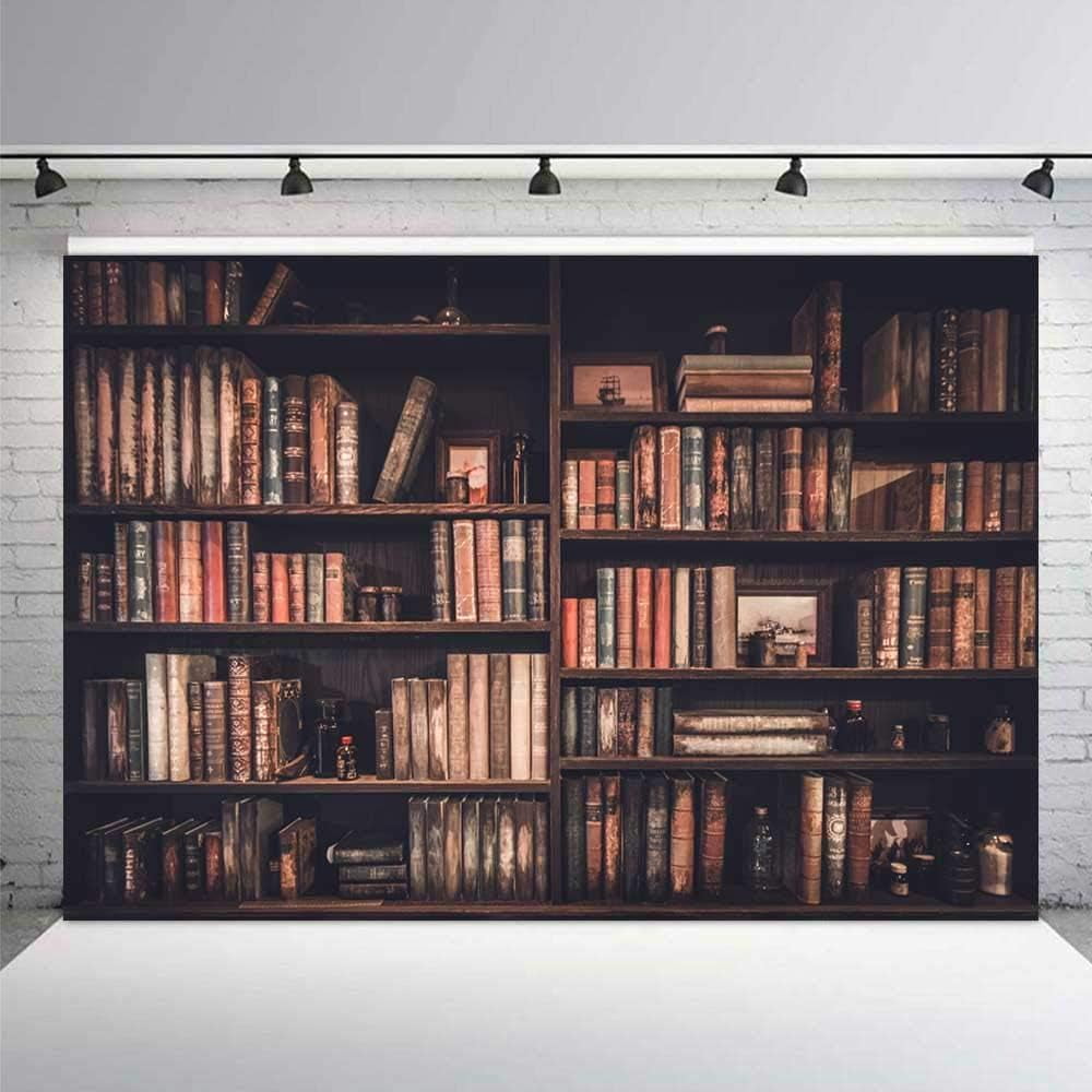 Vintage Bookshelf Photography Background 7X5FT Library Retro Bookcase