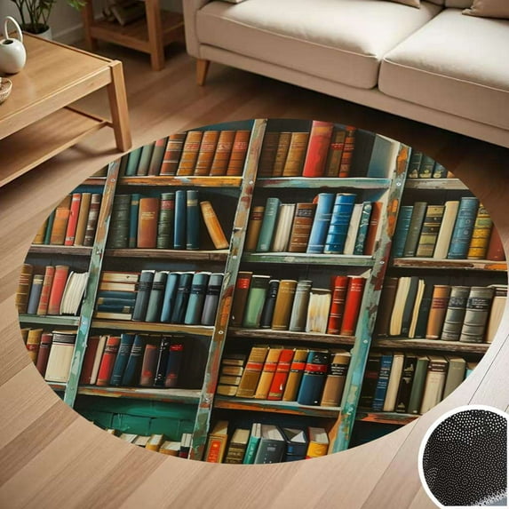 Vintage Bookshelf Round Carpet Living Room Bedroom Home Decoration Coffee Table Mat Lounge Rug Chair Mats