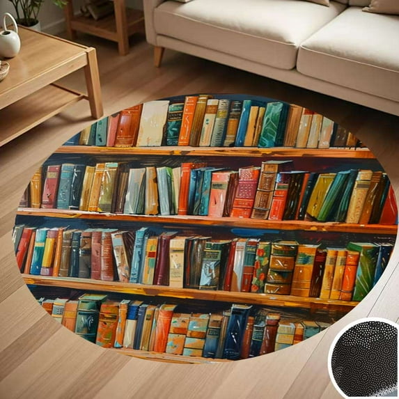 Vintage Bookshelf Round Carpet Living Room Bedroom Home Decoration Coffee Table Mat Lounge Rug Chair Mats
