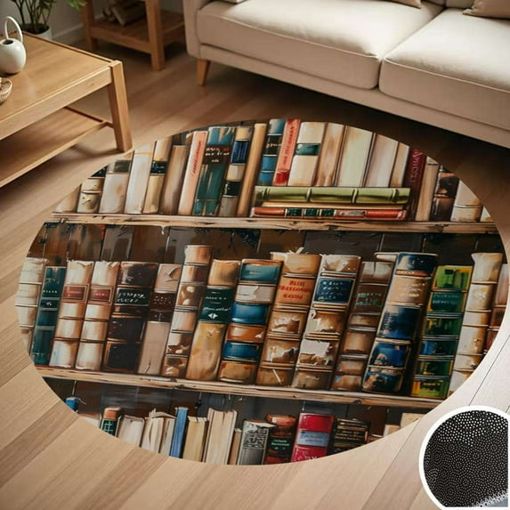 Vintage Bookshelf Round Carpet Living Room Bedroom Home Decoration Coffee Table Mat Lounge Rug Chair Mats