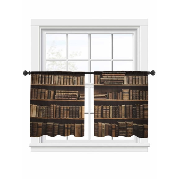Vintage Bookshelf Sheer Curtains 2 Panels Set Library Book Retro Sheer Window Curtains Light Filtering Rod Pocket Voile Drapes for Bedroom Living Room 52"x54"