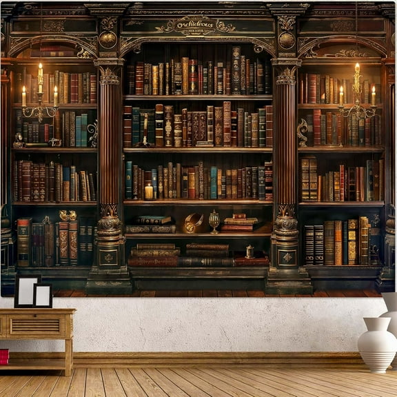 Vintage Bookshelf Tapestry Medieval Art Book Tapestries Wall Hanging Gothic Dark Academia Retro Library Backdrop Tapestry for Bedroom Living Room Dorm Study Classroom 60 44 inch
