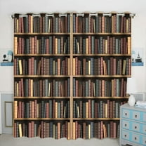 Vintage Bookshelf Window Curtain Panels - Blackout Curtains Thermal Insulated & Light Blocking 42W x 84L inch (Set of 2)