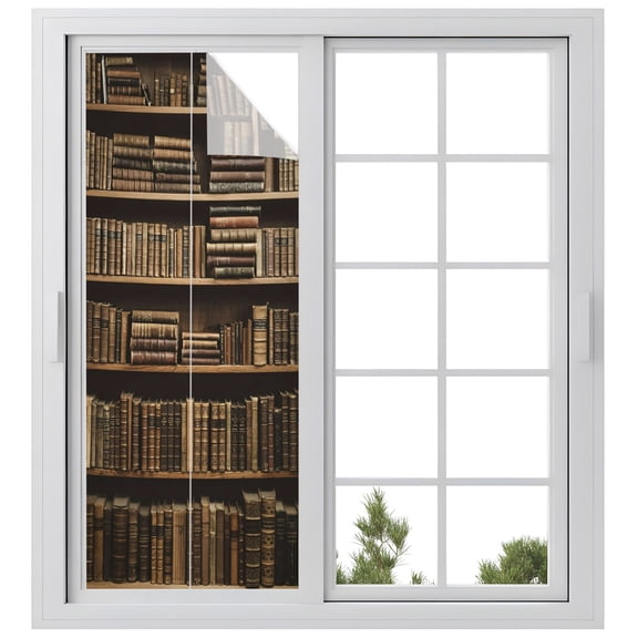 Vintage Bookshelf Window Privacy Film 29.5x78.7in Library Book Retro Decorative Window Film with Static Cling, UV Filtering Window Cling Privacy Film for Glass Doors and Windows