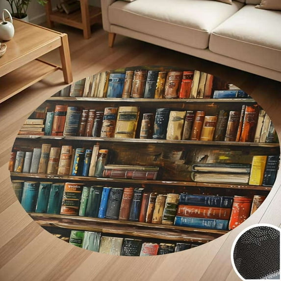 Vintage Bookshelf World Famous Books Library Round Carpet Living Room Bedroom Home Decoration Coffee Table Mat Lounge Rug Chair Mats