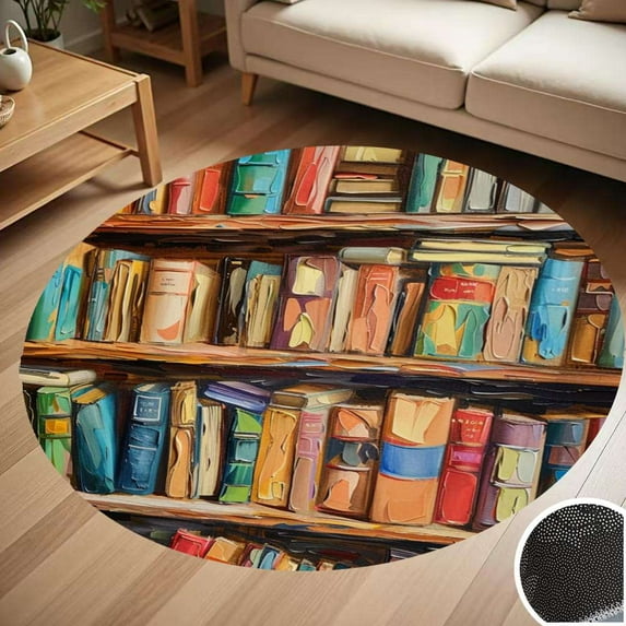 Vintage Bookshelf World Famous Books Library Round Carpet Living Room Bedroom Home Decoration Coffee Table Mat Lounge Rug Chair Mats