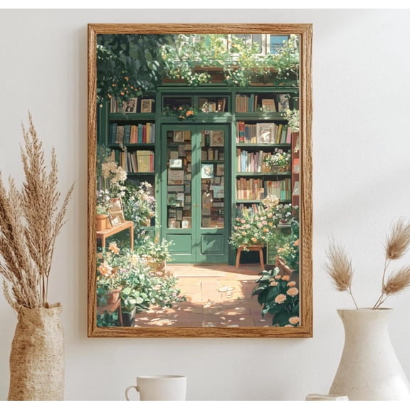 Vintage Bookshop Bookstore Portrait Literary Art Poster, Unframed Poster