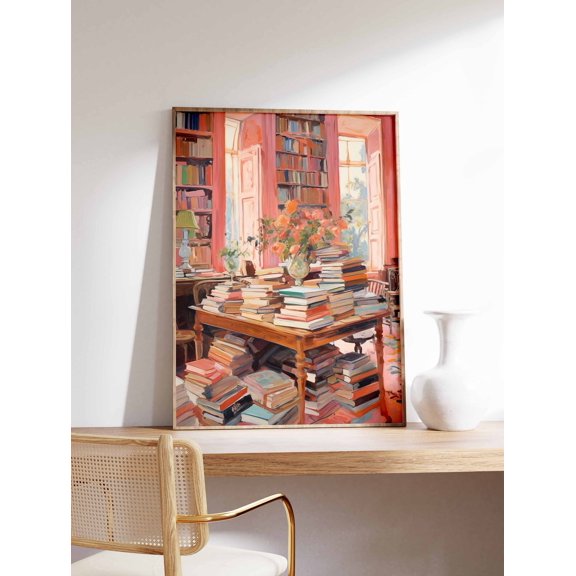 Vintage Bookshop Library Reading Poster, Unframed Paper Poster 8x10in