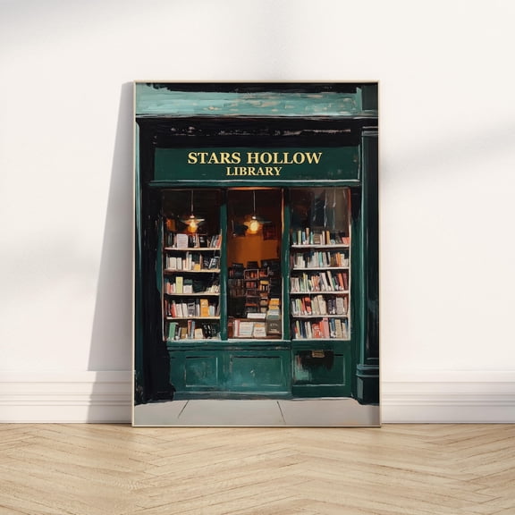 Vintage Bookstore Stars Hollow Wall Art, Unframed Canvas Size 8x12