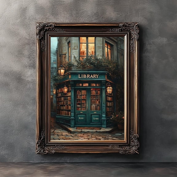 Vintage Bookstore Wall Art Print, Book Lover Books, Dark Academia Cottagecore Gothic, Library And Gallery Wall Decor