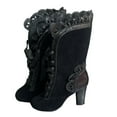 thumbnail image 1 of Vintage Boots for Women Lace-Up Mid Calf Boots Retro Lace Ruffle Suede High Heel Boots Heel Mid Calf Shoes Dressy Wedding Party High Heels, 1 of 7