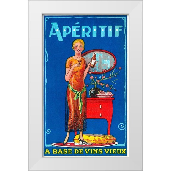 Vintage Booze Labels 10x14 White Modern Wood Framed Museum Art Print Titled - Aperitif