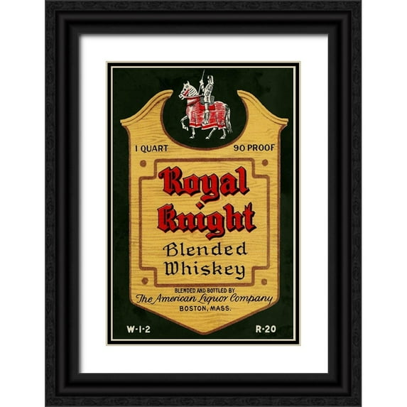 Vintage Booze Labels 11x14 Black Ornate Wood Framed with Double Matting Museum Art Print Titled - Royal Knight Blended Whiskey