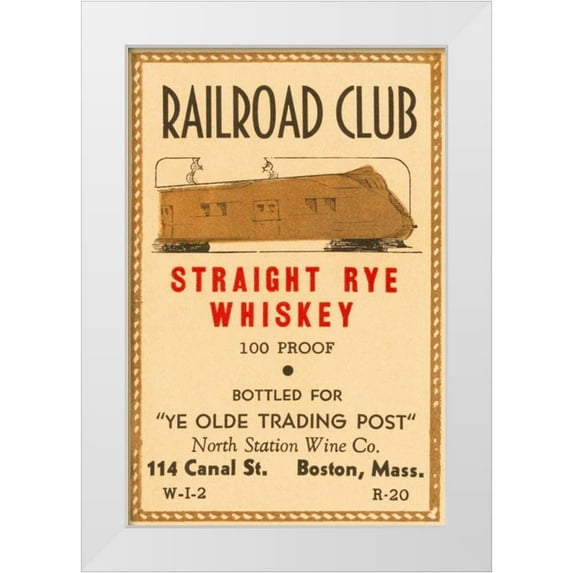 Vintage Booze Labels 11x14 White Modern Wood Framed Museum Art Print Titled - Railroad Club Straight Rye Whiskey